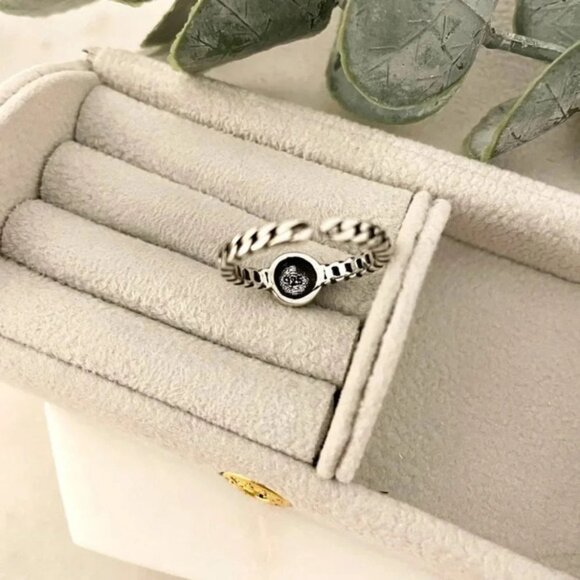 925 Sterling Silver Geometric Black Ring Heart Square Circle Ring Dainty Ring - Picture 10 of 10